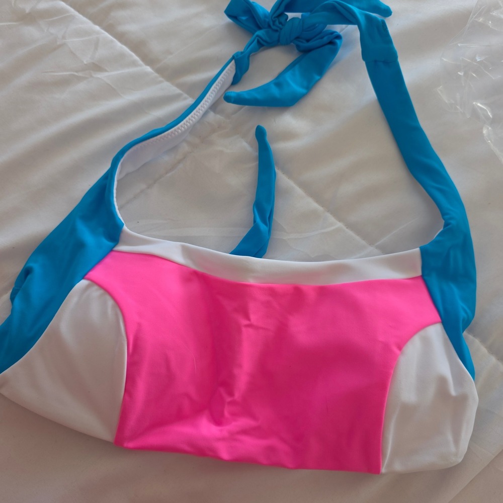 93 Play Street Riley Bikini Top Strawberry Moon Neon Pink Blue Halter M